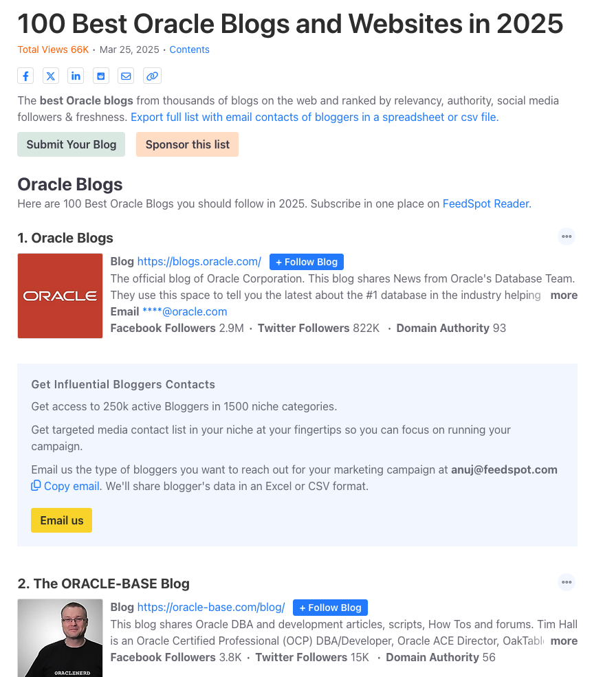 Oracle Blog Where to find Blogs on Oracle Database « Ora-lytics